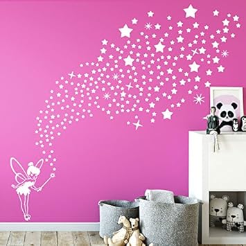 Grandora W5435 Wandtattoo Wandaufkleber Fee Mit 266 Sternen Kinderzimmer Madchen Traum Weiss Amazon De Kuche Haushalt