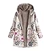 Womens Winter Warm Thick Plush Coat Jacket Floral Print Hooded Vintage Overcoat
