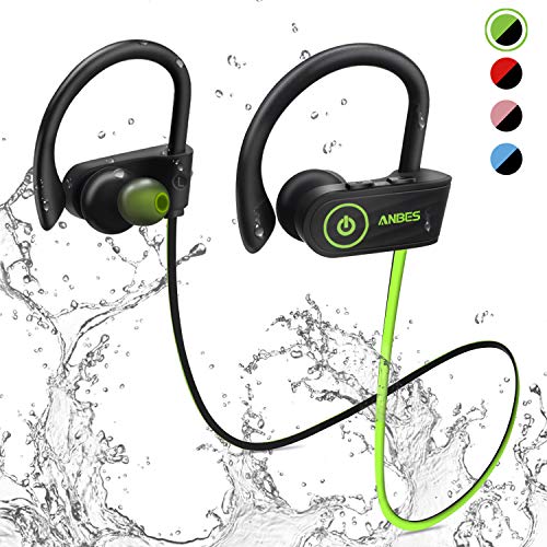 Bluetooth Headphones, Anbes Wireless Earbuds, IPX7 Waterproof Sports Earphones with Ear Hooks & Mic, HD Stereo in-Ear Earbuds Gym Running Workout, 8 Hours Battery Noise Canceling Headsets
