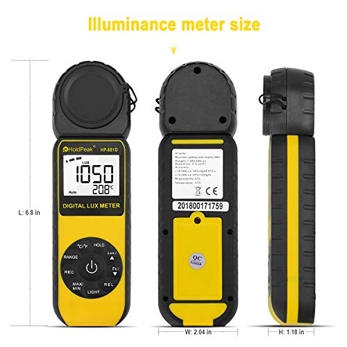 51Di8dOmjPL HOLDPEAK HP 881D Digital Light Meter with 0.01-400,000 Lux /1-40,000 FC Measuring Ranges and 270° Rotatable Detector for… - Image 5