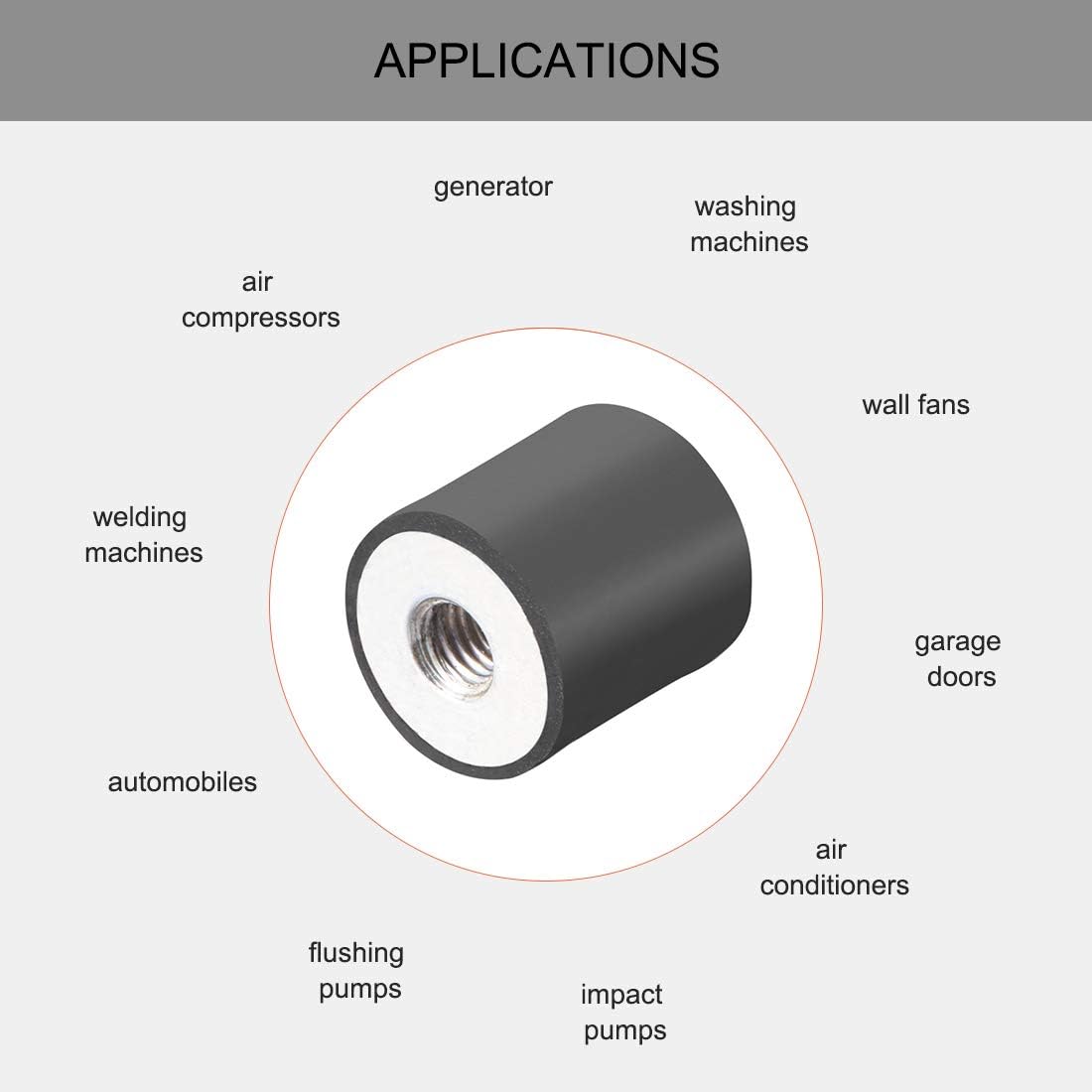sourcing map 15 x 15mm M5 Thread Female Rubber Mounts,Vibration Isolators,Replaces Anti Vibration Pads Flat Silentblock Base Block 8pcs - Image 5