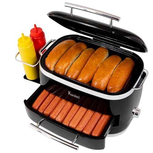 Kusini Hot Dog Steamer Machine With Bun Warmer, 24 Hot Dog & 12 Buns - Electric Food Steamer for Cooking Vegetables, Fish, & More - Unique Housewarming Gift Idea - Movie & Date Night Hosting Essential
