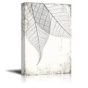 Canvas Wall Art - Black and White Leaf Vein on Rustic Background - Giclee Print Gallery Wrap Modern Home Art Ready to Hang - 12x18 inches