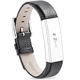 FITEEN Leather Bands for Fitbit Alta and Fitbit Alta HR Strap Style,Small Large-Black