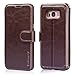 Belemay Compatible with Samsung Galaxy S8 Case, Genuine Leather Wallet Case, Premium Folio Flip Cover with Magnetic Closure, Kickstand, Card Holder Slots, Cash Pockets, Brown