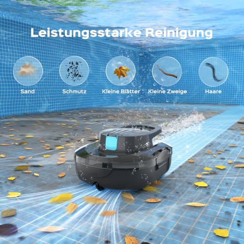 BRINBO S1PRO 2026 Upgrade Poolroboter mit 120 Min Automatisch Reinigungszeit, Poolsauger Akku mit Dual-Motoren, 2,5H Ladezeit, Leichter Poolreiniger für Oberirdische Pools bis 100 m², Grau&Blau