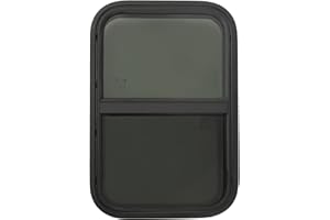 PLOCVB 15" x 24" RV Camper Entry Door Window, Horizontal Sliding RV Window Replacement, Black Glass with Screen for Camper, Cargo, Horse Trailer, Black Rv Door Window Replacement