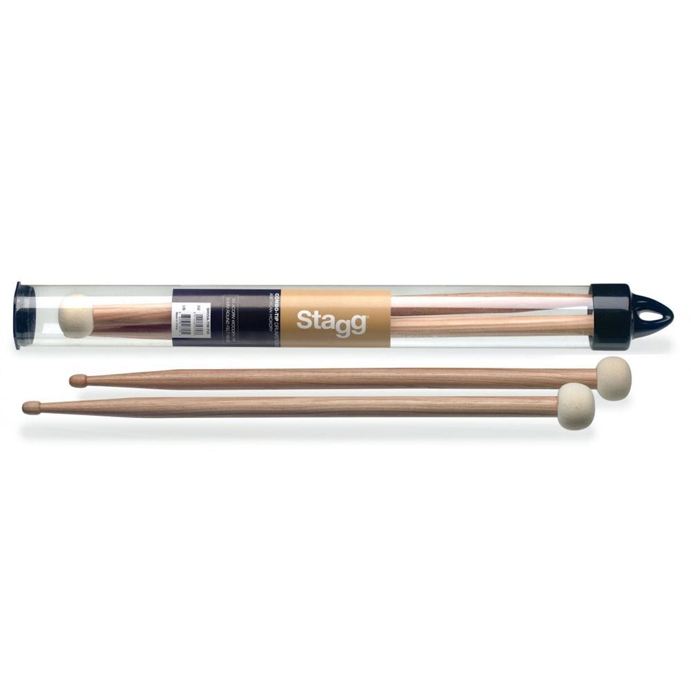 STAGG SHV5A-TIM F30 Pair of Hickory Combo-Tip Drumsticks with Wooden and Round Felt Head