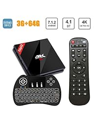 [Potente 3GB 64GB] Android 7.1 TV BOX con teclado inalámbrico retroiluminado, EstgoSZ Smart TV Box 3G 64G Amlogic S912 Octa Core 64 bits con Dual Band WIFI 1000M LAN, 2018 Top Android Tv Box