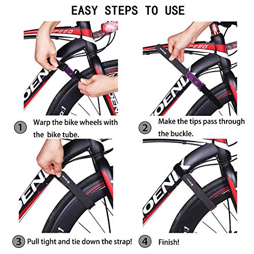 Epessa Bike Rack Strap Bike Wheel Stabilizer Straps,Stonger Grip with Gel,Adjustable,2 Pack (1XPurple&1XBlack) - Thumbnail 3