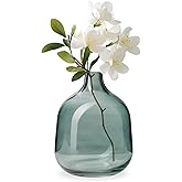 Torre & Tagus Belle Mouth Blown Art Glass Vase for Flowers - 5" Tall Light Blue Unique Flower Vase, Clear Handmade Bottle Vase for Home Decor, Bud Vase as Decorative Shelf Decor or Wedding Gift