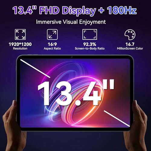 2026 Upgraded 13.4 inch Android 16 Tablet with Keyboard, Large 13 inch Tablet with 2K 120Hz IPS Display, 24GB RAM + 256GB ROM, 2.2Ghz Octa-Core,10000mAh Battery, Tablet with Pen & Mouse