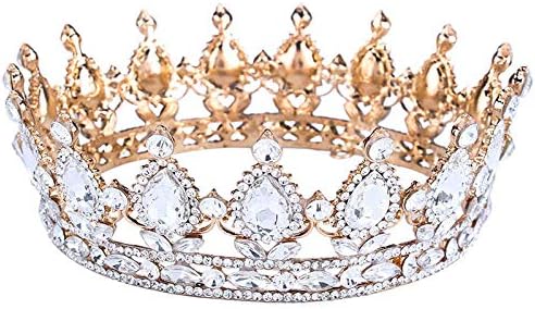Bridal Jewelry Baroque Tiara Crown Women Vintage Headband Rhinestone Crystal Crown (Roes gold)