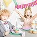 TRENDY BRANDY Unicorn Birthday Party Supplies Set - Pink Tableware Pack Includes Disposable Paper Plates, 9 Oz Cups, Straws, Napkin and Bunting Banner - Serves 12 Guests for Girls