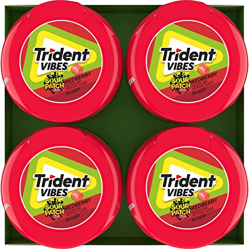TRIDENT VIBES SOUR PATCH KIDS REDBERRY SUGAR-FREE CHEWING GUM, 4-40 PIECE BOTTLES (160 TOTAL PIECES)