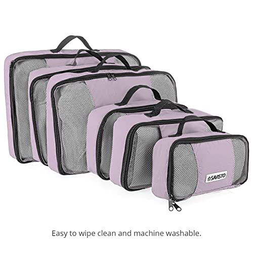 Savisto Packing Cubes - Small, Medium, Large, XL (6-Piece Set) - 7 Colours (1x XL / 2x L / 2x M / 1x S, Pastel Lavender)