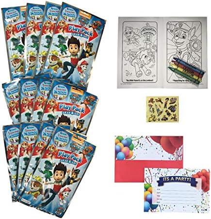 Paw Patrol Party Supplies 12 Pack of Grab & Go Coloring Books with Crayons & 12 Birthday Invitation Cards for Boys & Girls. Play Packs Favors, 24 Piece Gift Bundle