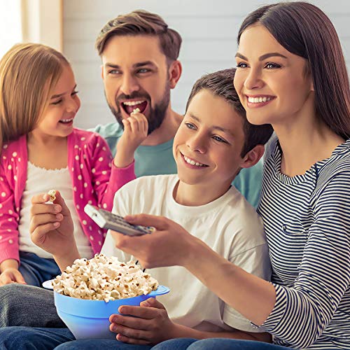 Microwave Popcorn Popper, HIPPIH 100% BPA Free Silicone Popcorn Maker with FDA approved, Collapsible Popcorn Bowl With Lid and Handles for Homemade Popcorn-Light Blue - Thumbnail 5