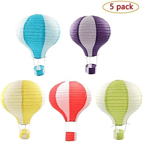 Party Supplies - Set of 5 Lot Hot Air Balloon Paper Lantern Decoration Pom Poms Pompoms Decoration Christmas Wedding Birthday Party Nursery Decoration Parties Favor Party Decor (12inch, Mix)