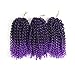 8 Inch Short Marlybob Crochet Hair 6 Small Bundles/Lot Kinky Curly Crochet Braids Ombre Braiding Hair Synthetic Hair Extension (1B/Purple)