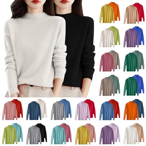 2 Piece Knitted Jumpers for Women Long Sleeves Women's Pullover Sweaters Fashion Loose Crew Neck Tops Winter Warm Cashmere Jumpers Soft Comfortable Oversized Sweaters Lightweight Baggy Tops White