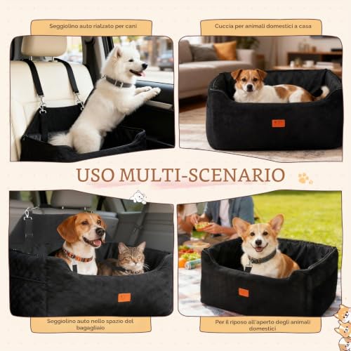 Car Seat for Dogs, 78 x 55 x 53 cm, Removable and Washable Booster Seat for Medium and Large Dogs, Lead Included, Dog Seat for Heavy Cars (Black with Waterproof Leather Coating)