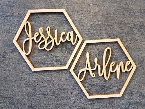 Amazon Com Hexagon Wedding Sign Hexagon Place Cards Wood Hexagon Names Hexagon Wood Place Cards Hexagon Wedding Place Cards Gold Hexagon Place Cards Handmade