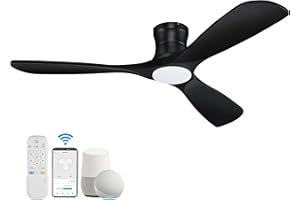Hoenofly 52” Smart Wood Low Profile Ceiling Fan with Lights Remote,Quiet DC Motor,Outdoor Indoor Flush Mount Ceiling Fans Controlled by WIFI Alexa App,Modern Black for Bedroom Living Room Patio Porch