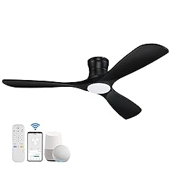 Hoenofly 52” Smart Wood Low Profile Ceiling Fan
