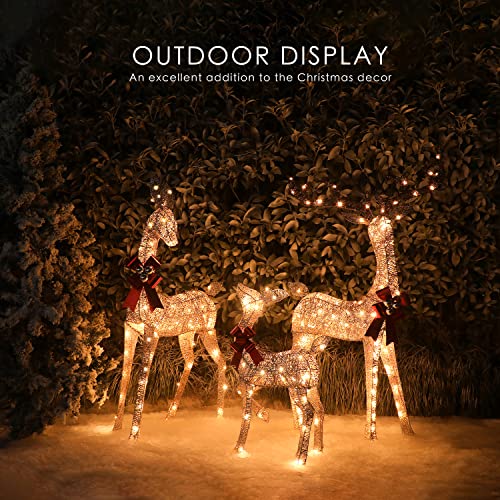Large 3Pack Lighted Reindeer Christmas Outdoor Yard Decorations, Christmas Deer Family Decor
