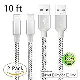 ZTeanok Cable , 2 Pack 10 Feet Nylon Braided CordCharger for iPhone 7/7 Plus/6/6 Plus/6S/6S Plus,SE/5S/5,iPad,iPod Nano 7 - 10 Ft(3 Meters) - Black silver