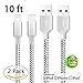 ZTeanok Cable , 2 Pack 10 Feet Nylon Braided CordCharger for iPhone 7/7 Plus/6/6 Plus/6S/6S Plus,SE/5S/5,iPad,iPod Nano 7 - 10 Ft(3 Meters) - Black silver