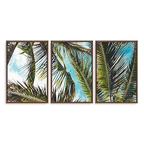 3 Piece Framed Canvas Wall Art for Living Room, Bedroom Vintage Tropical Palm Trees Canvas Prints for Modern Home Decoration Ready to Hang - 16"x24"x3 Panels