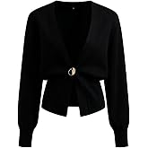 Anienaya Women Knitted Cardigans Sweater Long Sleeve V-Neck Lightweight One Leaf Metal Button Down Outwear