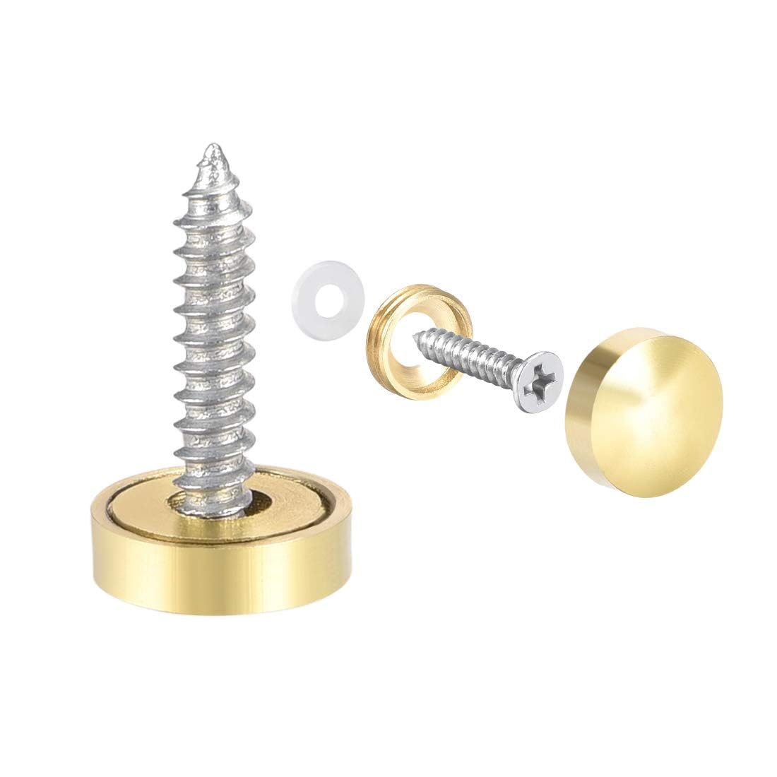 TOP-VIGOR 8Pcs Mirror Screws, 12mm brass Mirror Screws Cap Nail with Washers, Decorative Cap Covers Polished Mirror Nails for Mirrors, Furniture Fittings, Tables, Wardrobes, Glass, Gold