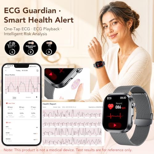 Women's Smartwatch Watch with ECG+HRV: 1.88 Inches Smart Watch with Bluetooth Calls Heart Rate Monitor Sleep Pressure Smartband 130+ Sports Modes Waterproof Flashlight IP67 Watches for Android and iOS