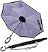 P.I. Home Store - Reverse folding action Double Layered Windproof Umbrella - Black and Purple with Handsfree C-handle , Unique protection buffer and carry bag.