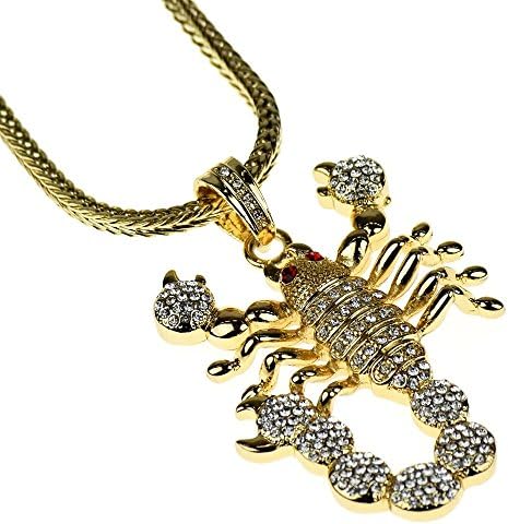 Scorpion Pendant Chain Yellow Gold Finish Iced Scorpio Bling 36" Inch Franco Hip Hop Necklace