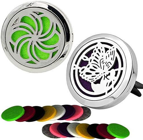 30mm Air Freshener Diffuser Vent Clip Stainless Steel Aromatherapy Essential Oil Car Lockets 16 Free Pads (Butterfly&amp;Windmill)