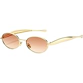 YAMEIZE Stylish Metal Oval Sunglasses for - Women Men Metal Frame Round Shade UV400 Protection Driving Outdoor