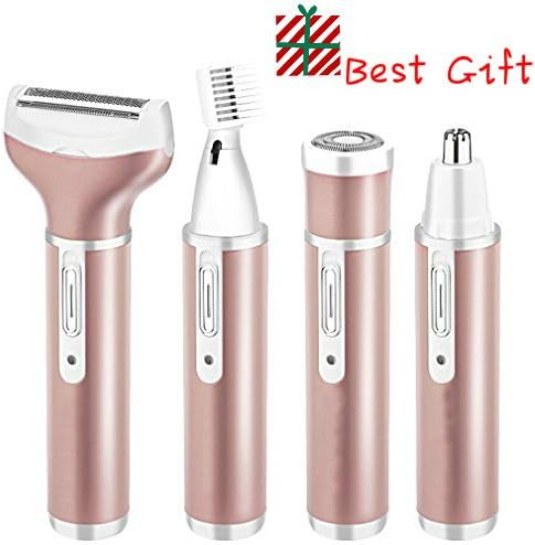 Facial Hair Remover 4 in 1 Professional Lady's Painless Hair Shaver Hair Removal For Women Portable Epilator Lady Eyebrow Shaping Body Shaver Nose Bikini Trimmer (Gold)