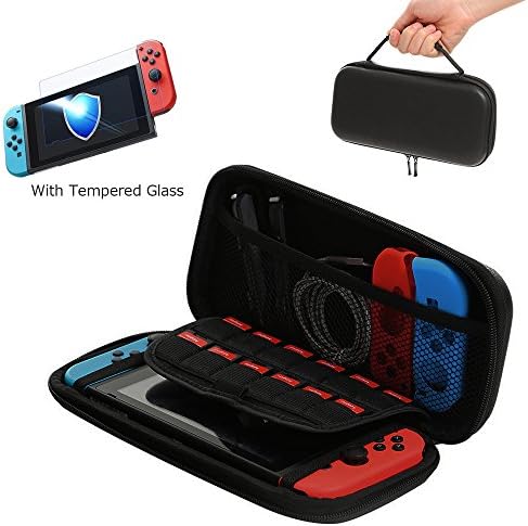 QQWIKI Nintendo Switch Case With Screen Protector - Black Switch Carrying Case For Travel