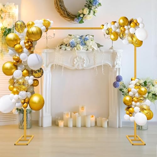 6.6FT x 6.6FT Gold Wedding Arches for Ceremony Square Metal Balloon Arch Stand Rectangular Backdrop Stand for Anniversary Birthday Party Bridal Shower Home Indoor Outdoor Decoration