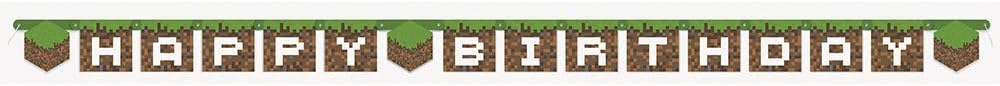 Minecraft Birthday Party Happy Birthday Banner, Over 7ft Long, Multicolor, 6.5 Ft