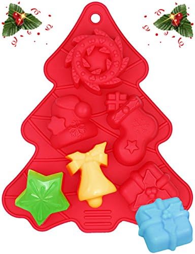 Christmas Tree Shape Silicone mold, Christmas Candy &amp; Cake Decoration Silicone Molds (Christmas wreath, Christmas boots, Christmas cap, bells, stars, Christmas gift)