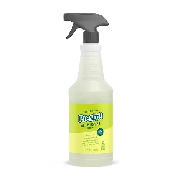 AMAZON BRAND – PRESTO! ALL PURPOSE CLEANER, LEMON SCENT, STREAK-FREE FORMULA, SAFE FOR STAINLESS STEEL, 32 FL OZ, 2-PACK