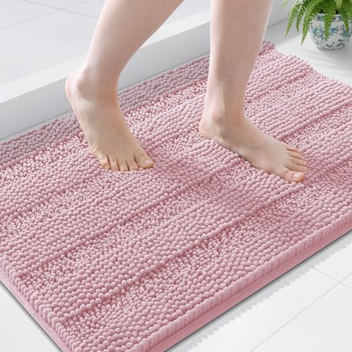 Grandaily Chenille Striped Bathroom Rugs Thick Soft