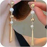 Charm Beaded Pearl Drop Dangle Earrings for Women Trendy, Unique 14k Gold Plated Beads Pearls Earring Statement Dangling Long Tassel Ear Jewelry Gifts