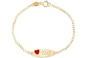 UNICORNJ 14k Gold ID Bracelet Engravable Girls Boys Kids Baby Infant, Personalized Figaro Curb Chain Name Bracelets for Babies Newborn Toddler Child Girl Boy Yellow Gold, Made in Italy