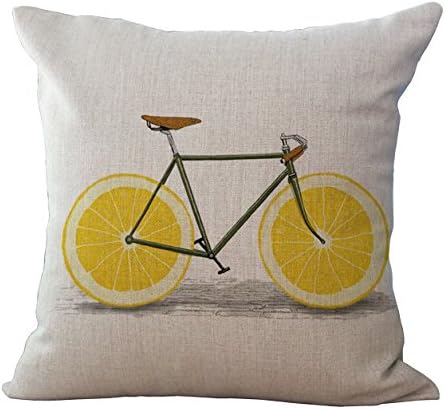 Miracle Dec Lemon Bicycle Pattern Linen Polyester Square Sofa Throw Pillow Covers Cushion Cases (17"x17", Lemon&Linen)